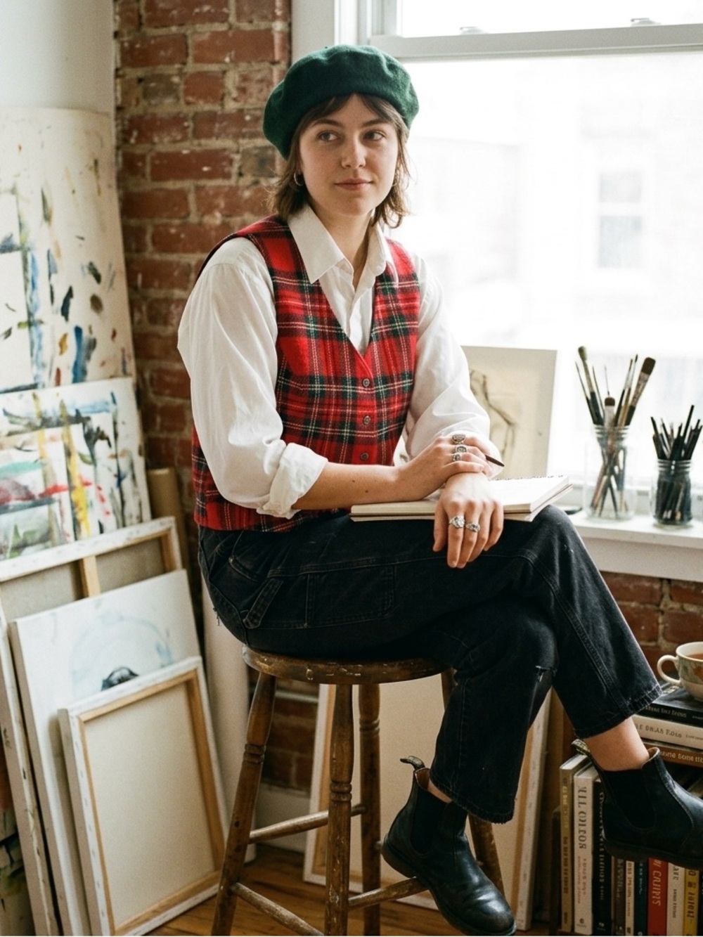 VTG GAP Vest‎ Recycled Wool Blend Plaid 90s Academia Artsy Preppy Women’s Medium